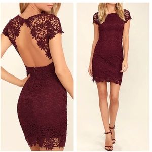 Lulus Backless burgundy lace dress